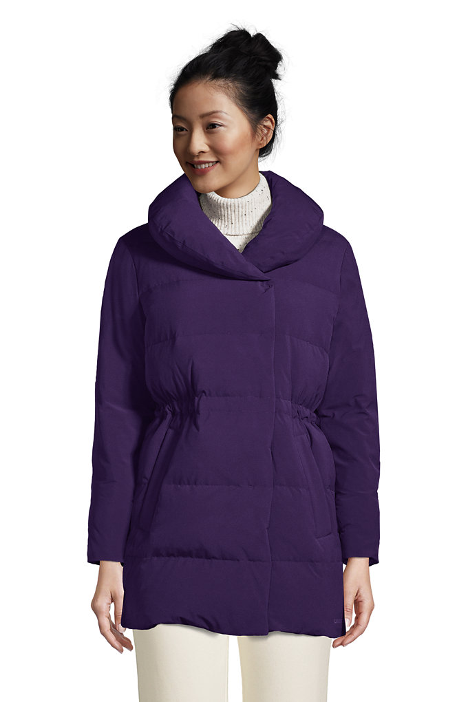 Women's Petite Quilted Stretch Down Wrap Coat - Lands' End - Purple - XL