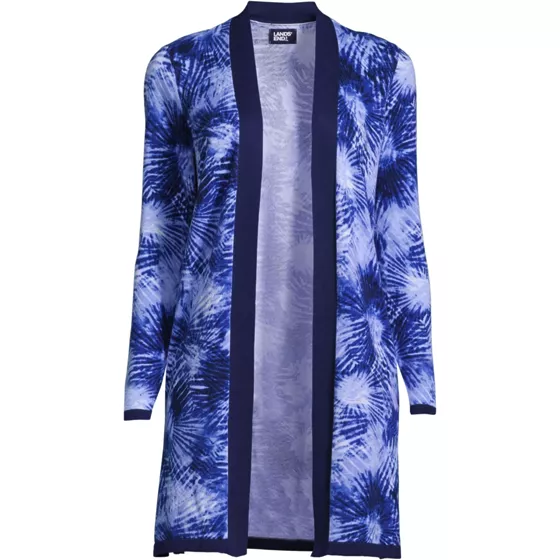 Women's Fine Gauge Cotton Long Open Cardigan Sweater - Print - primary