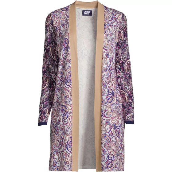 Women's Fine Gauge Cotton Long Open Cardigan Sweater - Print - primary