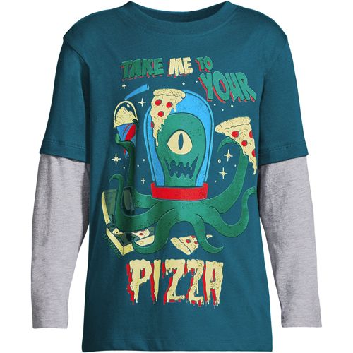 Boys Long Sleeve Ninja Pizza Graphic Tee