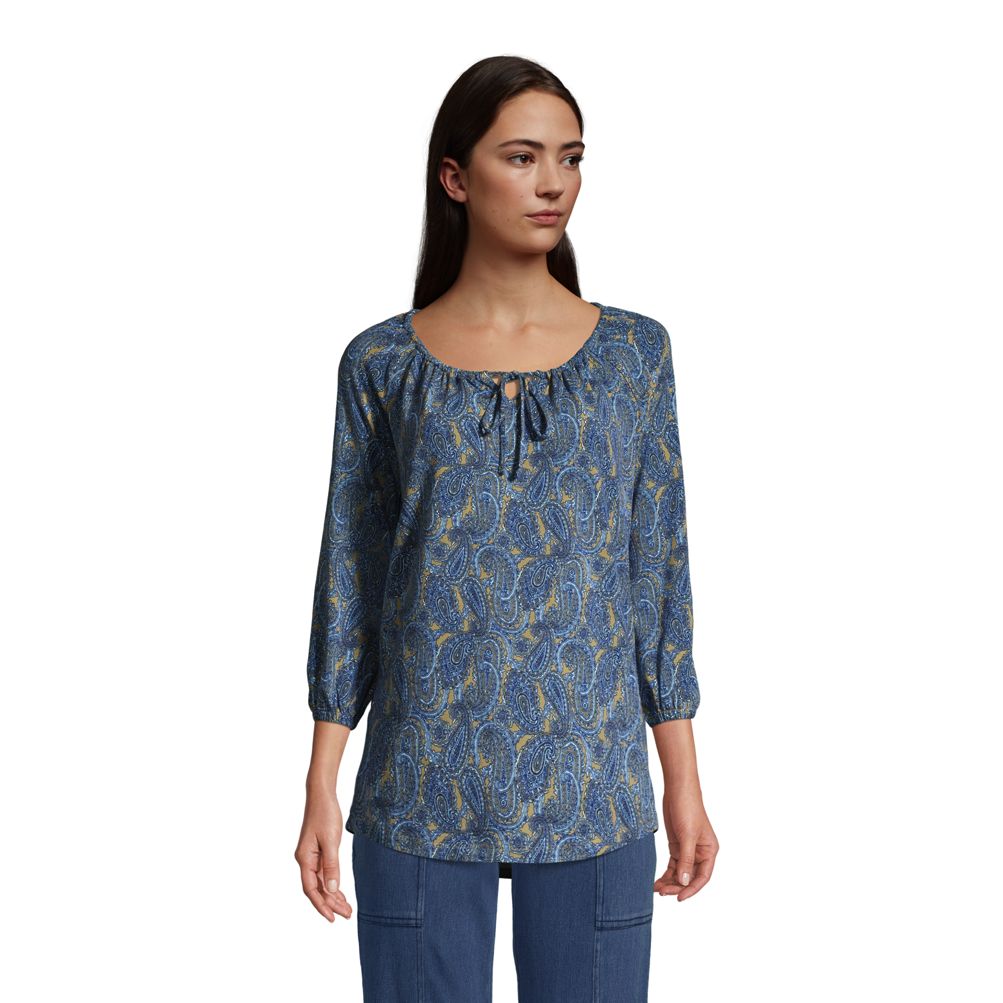 2025ss 新品未使用Peasant Tunic 8y Women's Petite 3/4 Sleeve Peasant Tunic | Lands' End