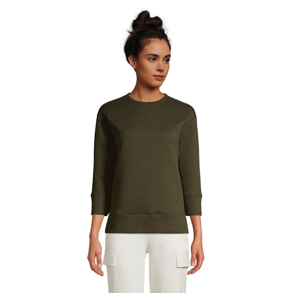 Women's 3/4 Sleeve Quilted Crew Neck Top | Lands' End