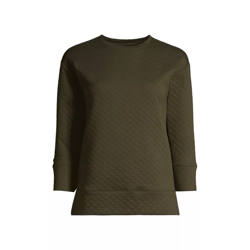 Women's 3/4 Sleeve Quilted Crew Neck Top, Front