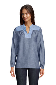 Women's Long Sleeve Chambray Popover Top
