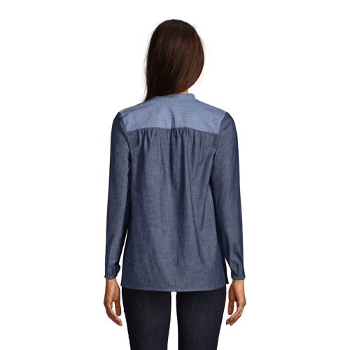 Women's Chambray Mix Peasant Top - image 3