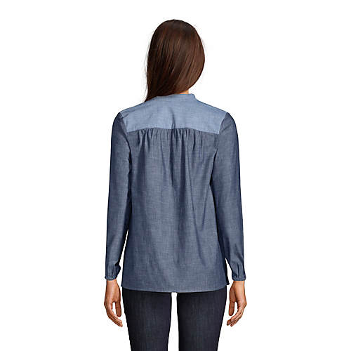 Women's Chambray Mix Peasant Top - Secondary