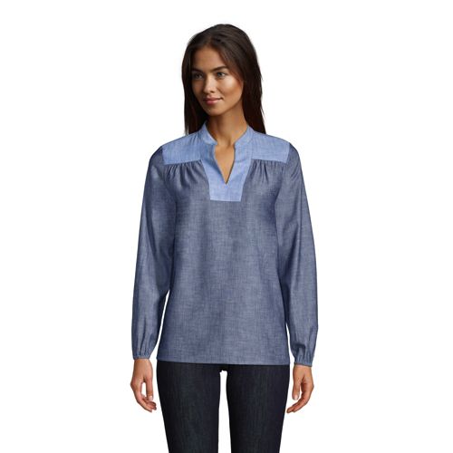 Women's Long Sleeve Chambray Popover Top