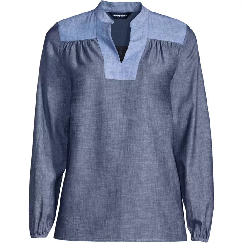 Women's Chambray Mix Peasant Top, Front