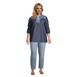 Women's Plus Size Chambray Mix Peasant Top, alternative image