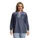 Women's Plus Size Chambray Mix Peasant Top, Front