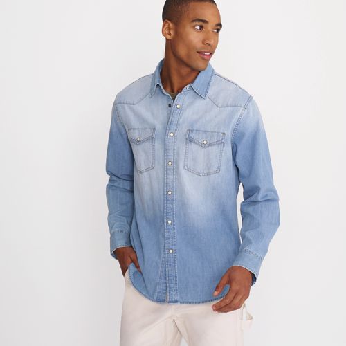 Lands end mens denim hot sale shirt