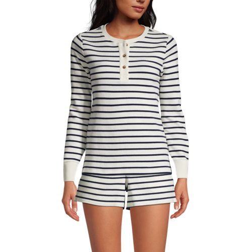 Women's Waffle Henley Pyjama Top Lands' End