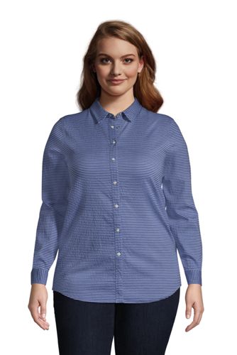 Lands' End Women's Plus Size Cotton A-line Long Sleeve Tunic Top