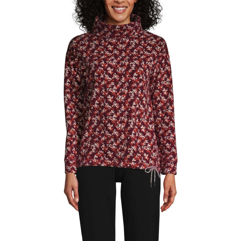 Waffle-Knit Funnel-Neck Long-Sleeve Shirt