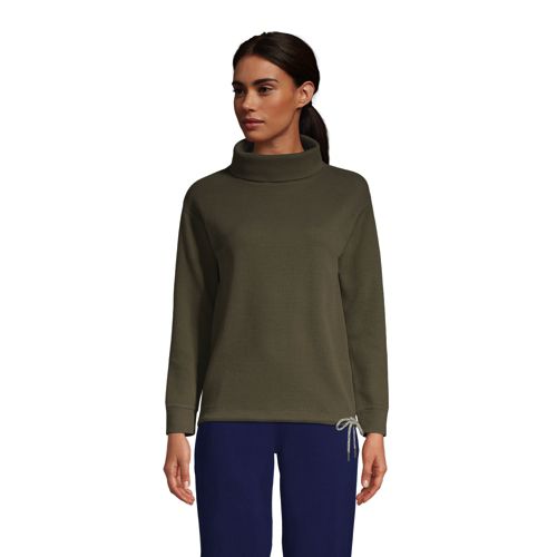 Lands' End Women's Serious Sweats 3/4 Sleeve Funnel Neck Top 