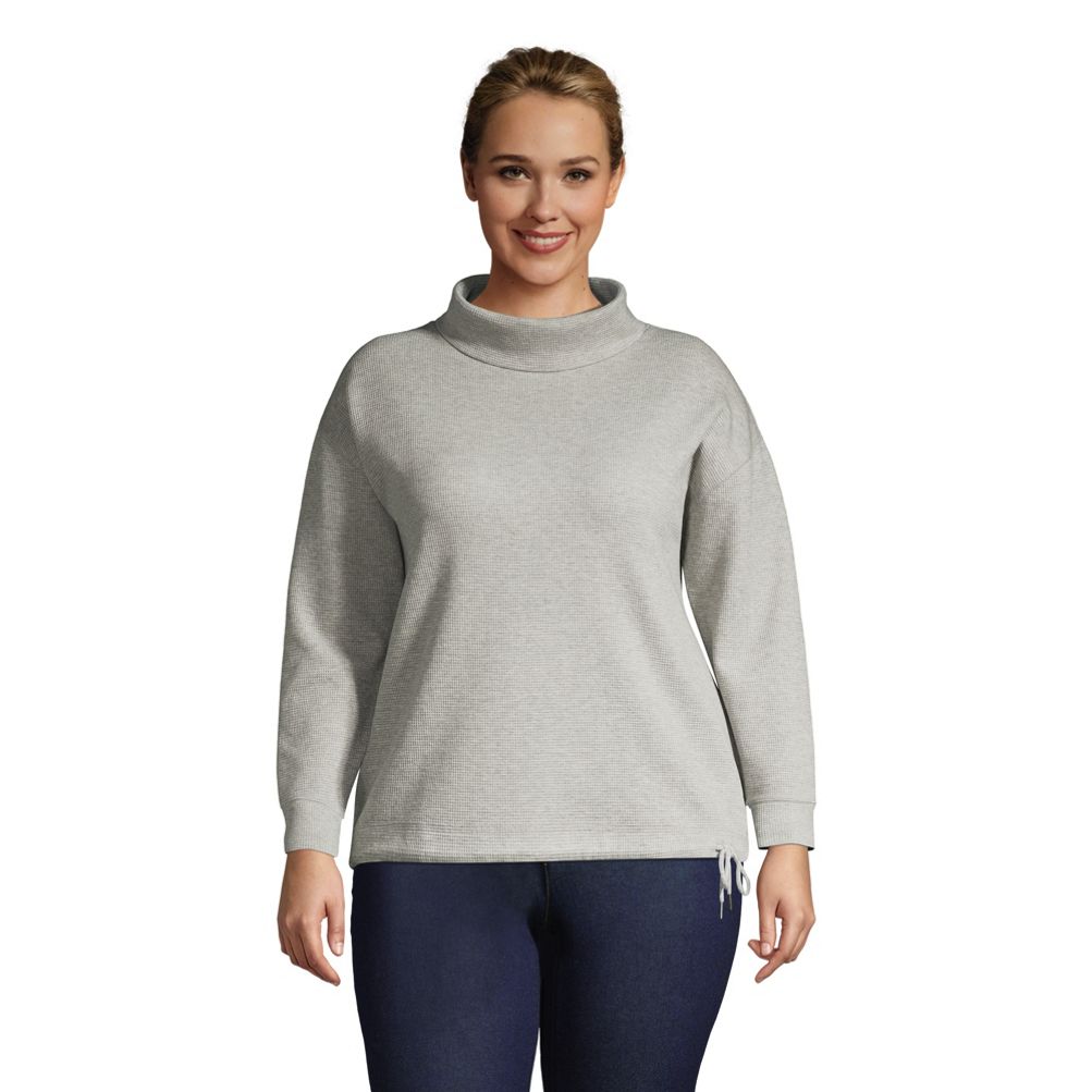 Women s Plus Size Long Sleeve Waffle Funnel Neck Top Lands End