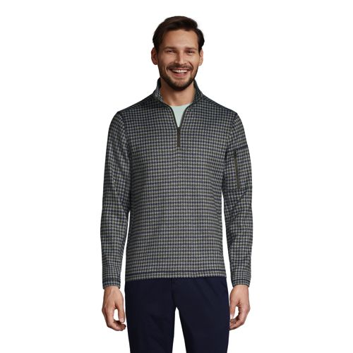 Half Zip Sweater Fleece Top, Men, Size: 42-44 Regular, Blue, Polyester, by Lands’ End