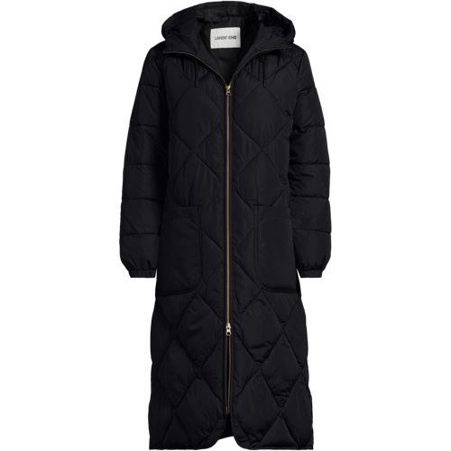 FeatherFree Quilted Maxi Coat, Women, size: 2XL, plus, Black, Polyester, by Lands' End