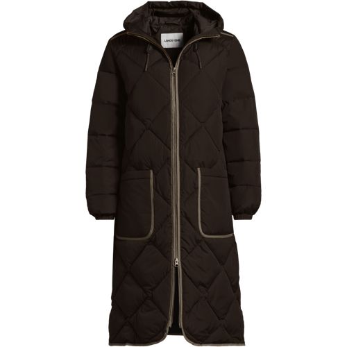 FeatherFree Quilted Maxi Coat, Women, size: 1XL, plus, Brown, Polyester, by Lands' End