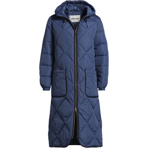 FeatherFree Quilted Maxi Coat, Women, size: 1XL, plus, Blue, Polyester, by Lands' End