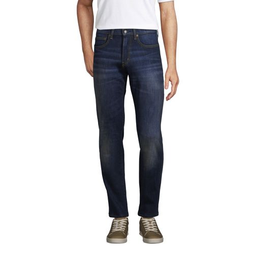 Stretch Denim Jeans, Straight Fit, Men, Size: 40 Regular, Blue, Cotton-blend, by Lands’ End