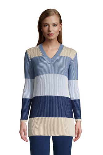 Pull Long Drifter Col V en Coton Femme Stature Standard Lands End