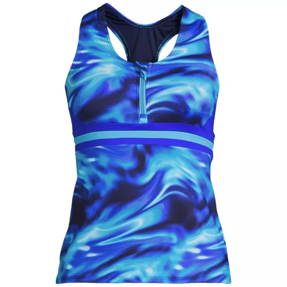 Women's Chlorine Resistant Zip Front Tankini Swimsuit Top - primary