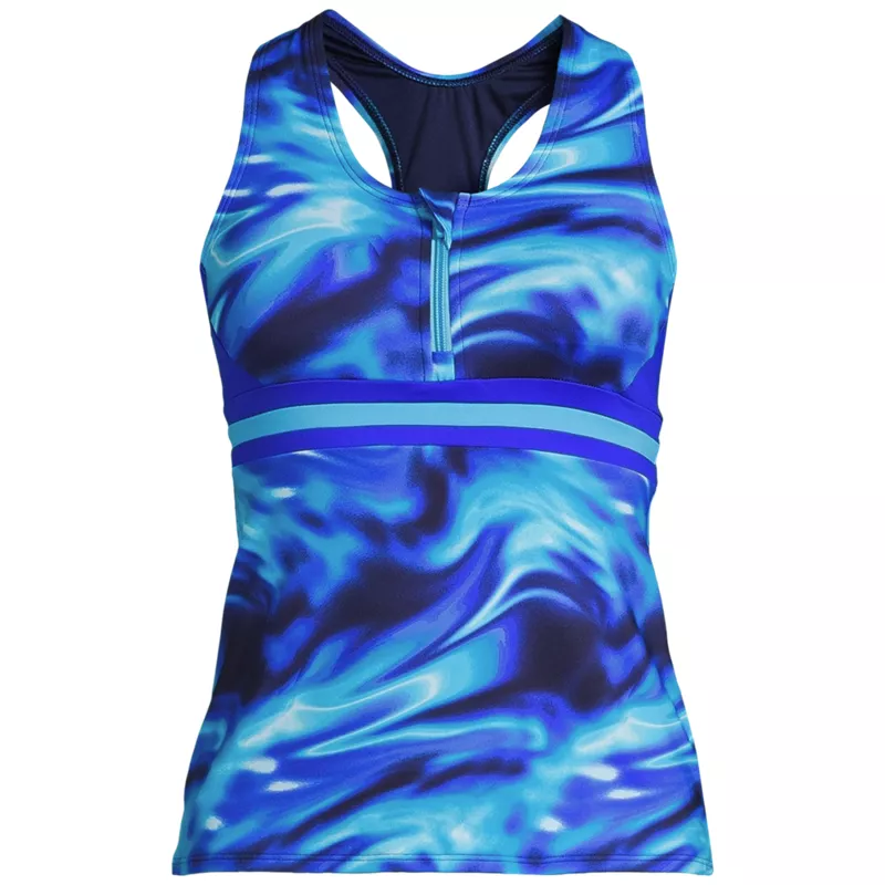 Women's Chlorine Resistant Zip Front Tankini Swimsuit Top , Front