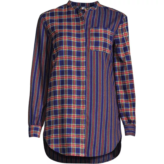 Women's Flannel A-Line Long Sleeve Tunic Top - primary