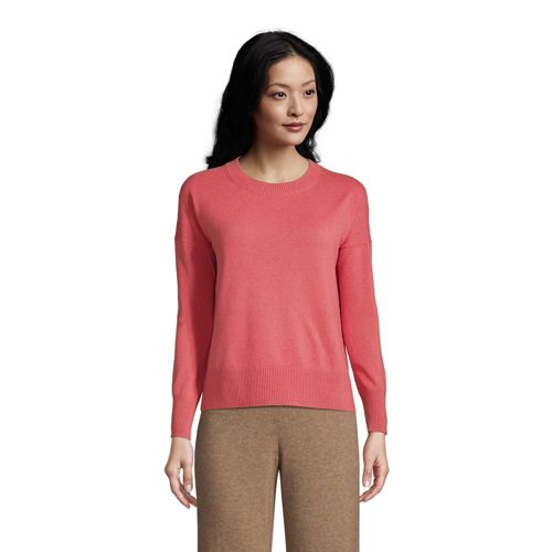 Relaxed Cashmere Crew Neck Jumper, Women, Size: 16-18 Regular, Red, by Lands’ End