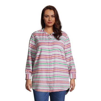 Women's Plus Size Flannel A-Line Long Sleeve Tunic Top - primary