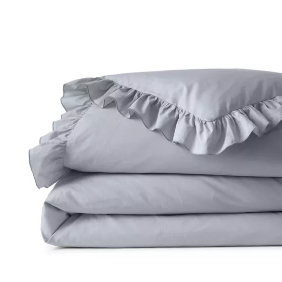 200 Thread Count Cotton Crisp and Cool Percale Ruffle Duvet Bed Cover - primary