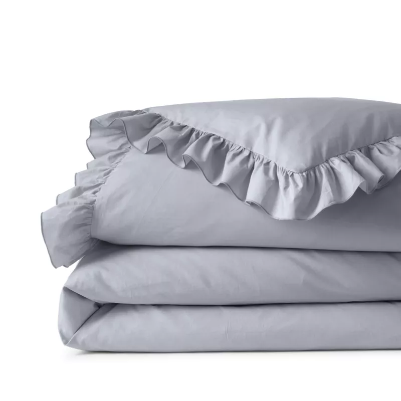 200 Thread Count Cotton Crisp and Cool Percale Ruffle Duvet Bed Cover, alternative image