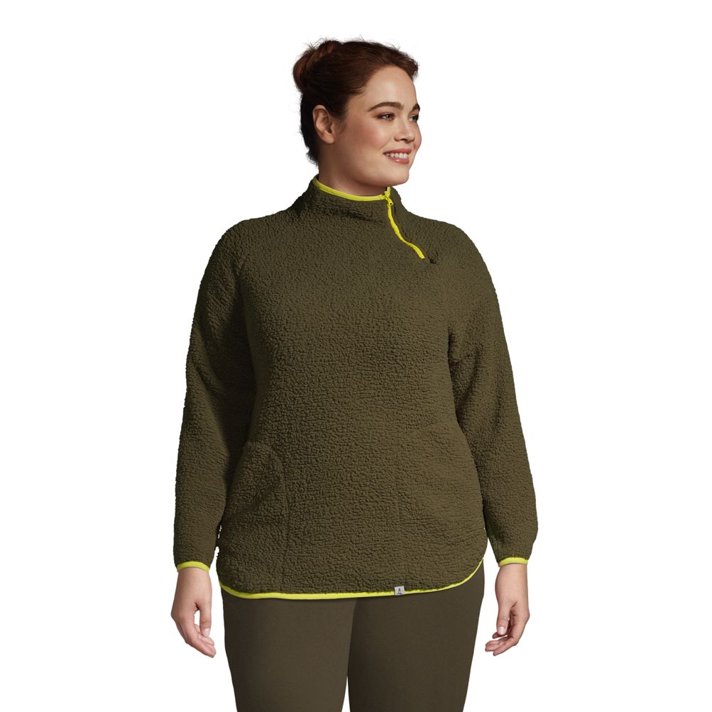 Women's Plus Size Long Sleeve Relaxed Fit Sherpa Fleece Mock Zip