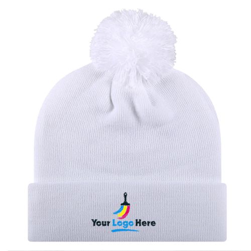 Custom Logo Pom Pom Beanie Winter Hat with Cuff