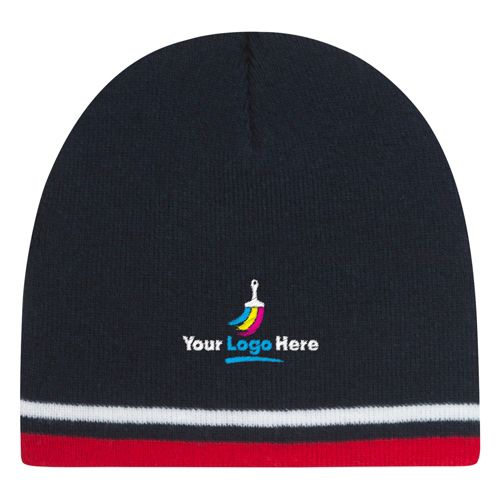 Double Stripe Custom Logo Knit Beanie Winter Hat