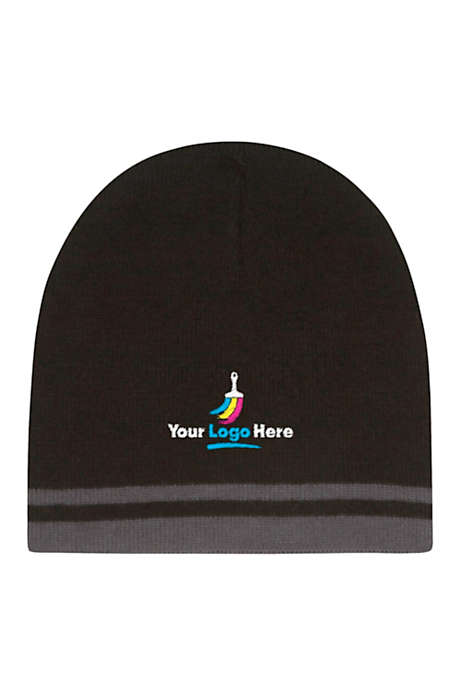 Double Stripe Custom Logo Knit Beanie Winter Hat