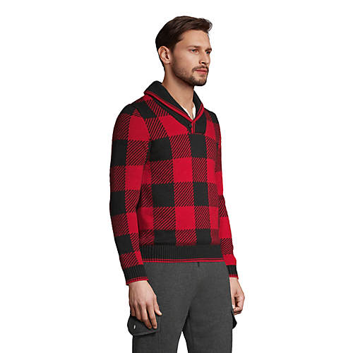 Men's Lighthouse Plaid Pullover Shawl Sweater - Secondary