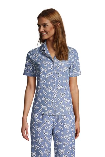 Draper James x Lands' End Kurzärmeliges Chambray-Pyjamahemd für Damen