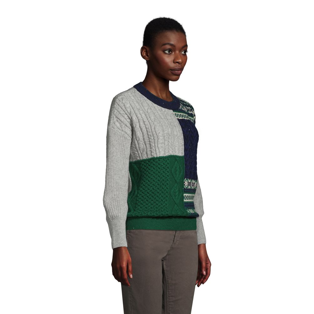 Women's Patchwork Crew Neck Sweater - Fairisle