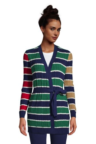 Women's Fine Gauge Cotton Cable Tie Front Cardigan