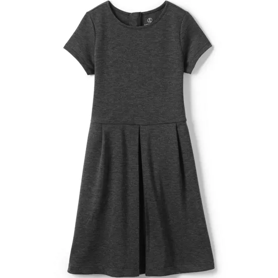 Girls Short Sleeve Ponte Dress Top of Knee - primary