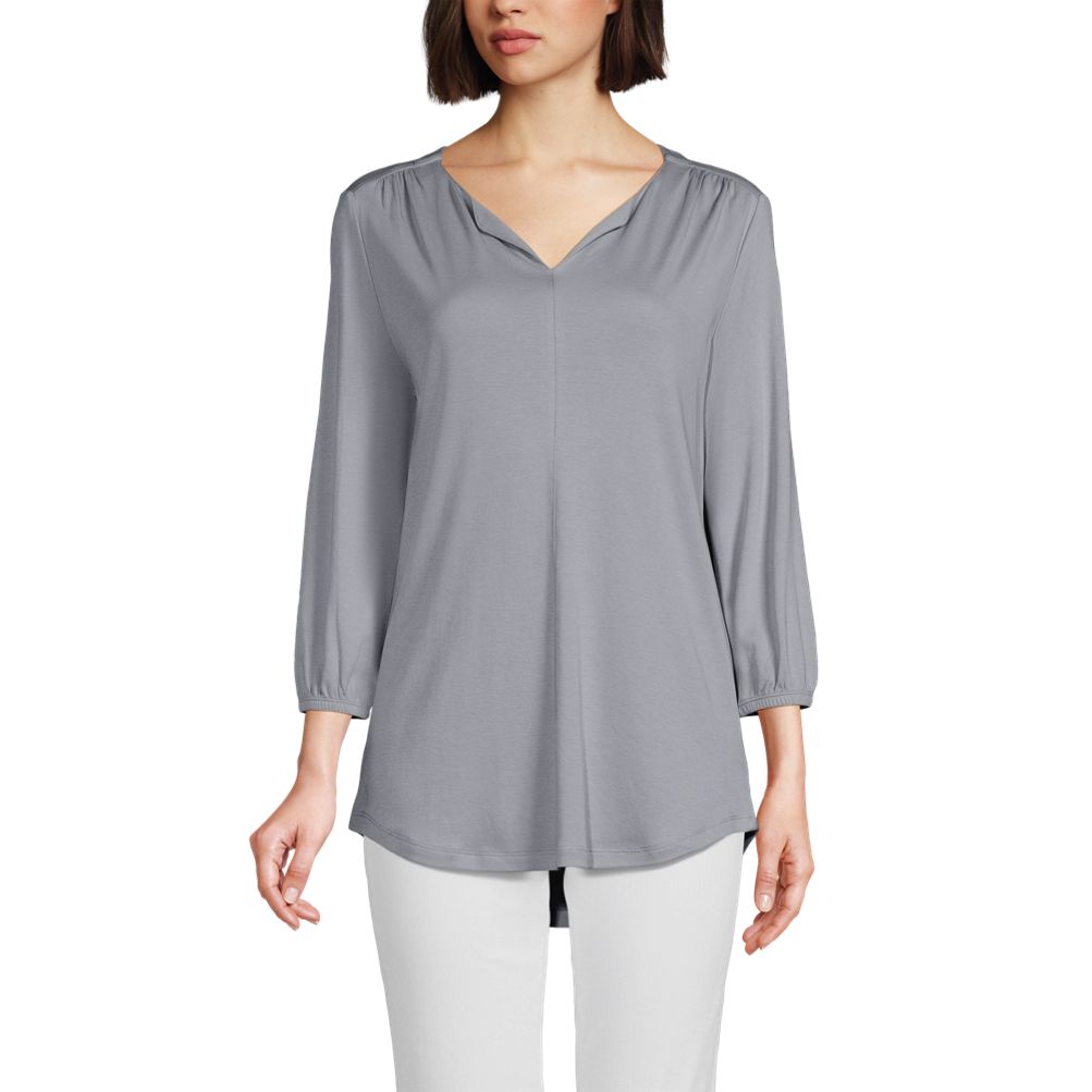 Women's Supima Micro Modal 3/4 Sleeve Split Neck Tunic | Lands' End