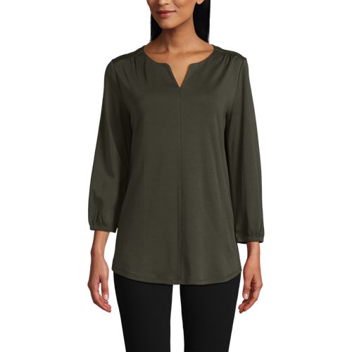 Women's Supima Micro Modal 3/4 Sleeve Split Neck Tunic, Front