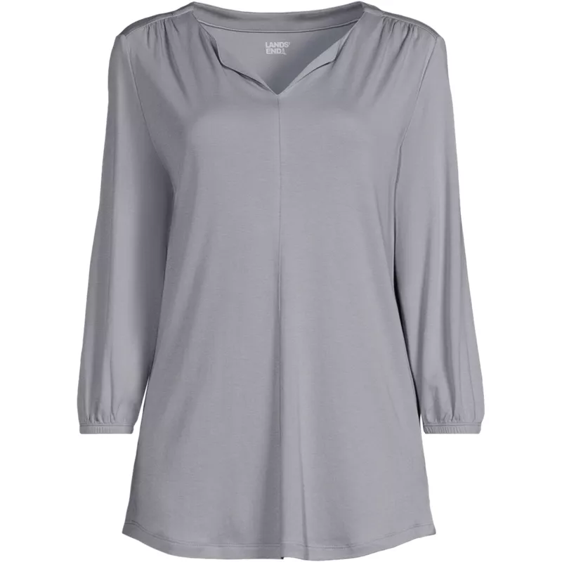 Women's Plus Size Supima Micro Modal 3/4 Sleeve Split Neck Tunic, Front