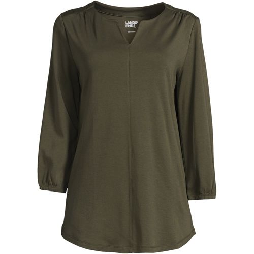 Women's Supima Micro Modal Three Quarter Sleeve Split Neck Tunic