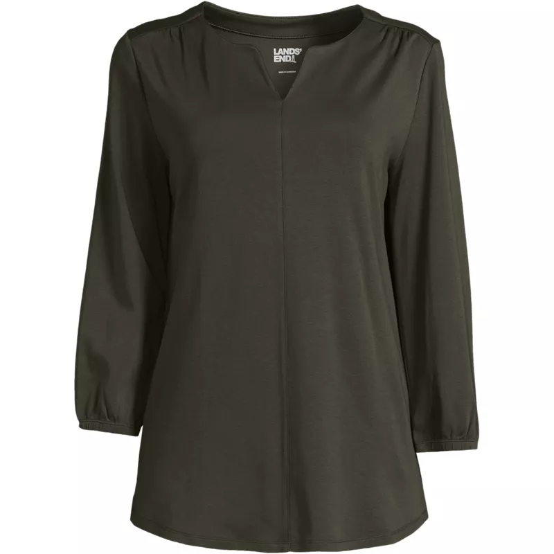 Women's Supima Micro Modal 3/4 Sleeve Split Neck Tunic, Front