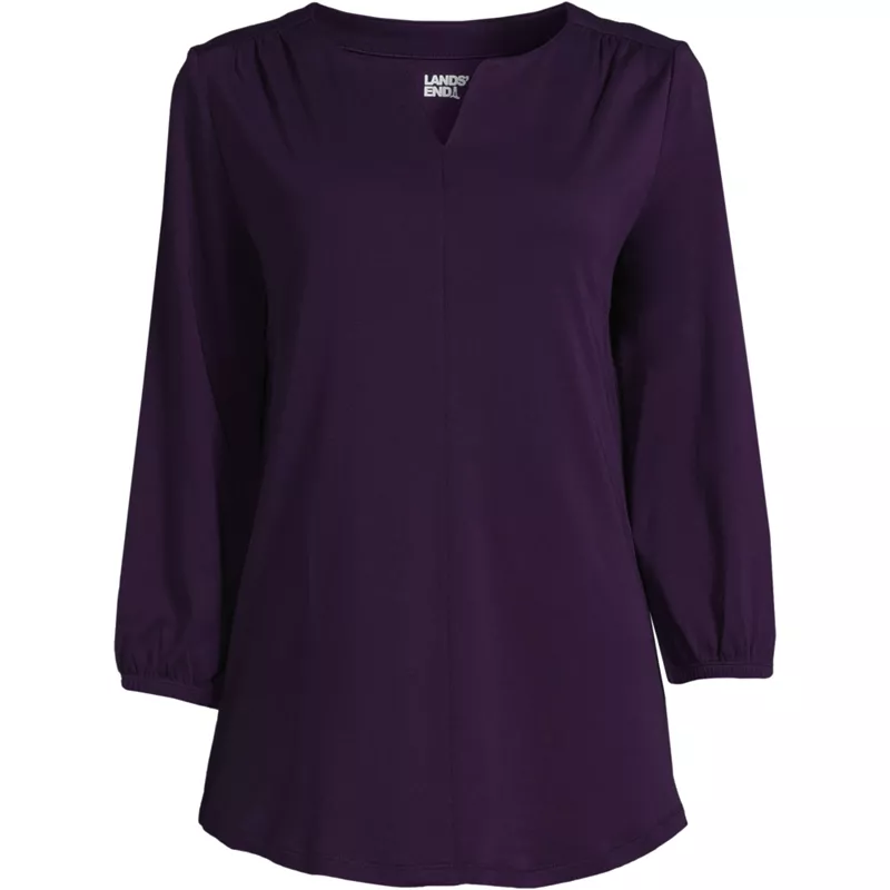 Women's Plus Size Supima Micro Modal 3/4 Sleeve Split Neck Tunic, Front