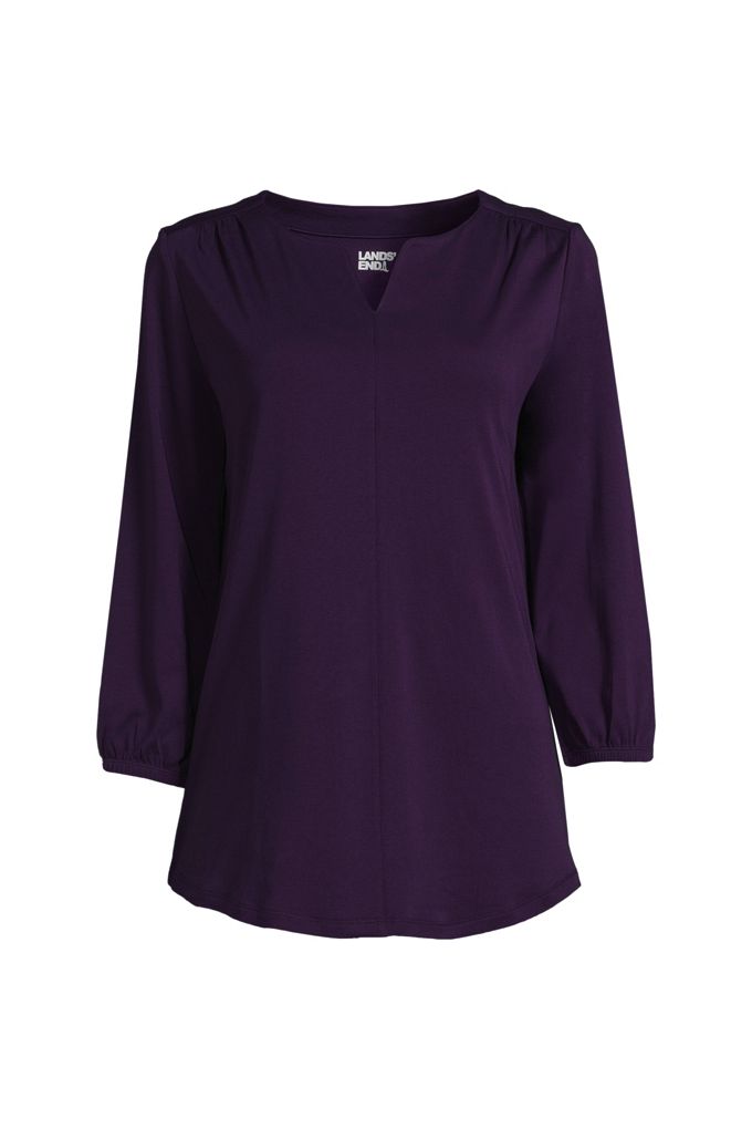 Lands' End School Uniform Women's Plus Size Supima Micro Modal 3/4 Sleeve Split Neck Tunic In Purple
