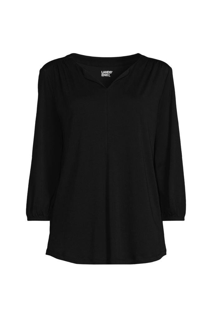 Lands' End School Uniform Women's Plus Size Supima Micro Modal 3/4 Sleeve Split Neck Tunic In Black